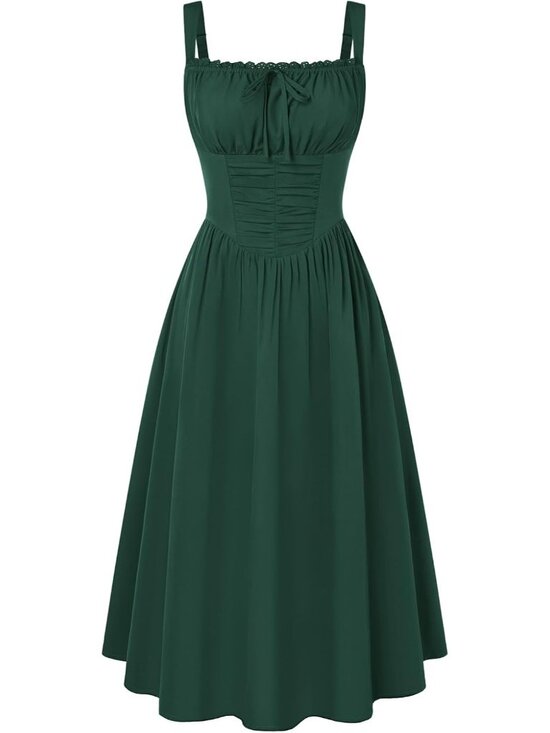 Dresses & Skirts - 〽️Women Emerald Green Neckline Cold Shoulder Sleeve Corset Midi Party Dress